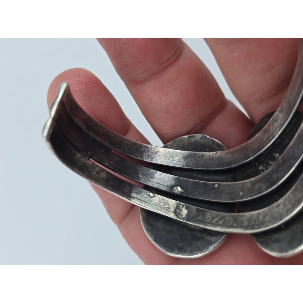 Large Navajo Shadowbox Turquoise sterling silver Cuff bracelet curved crescent - Picture 7 of 13